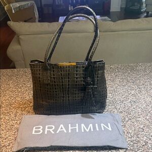 Brahmin Dark Brown Croc-Embossed Shoulder Bag